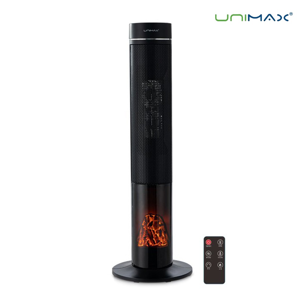 유니맥스 PTC히터 온풍기 리모컨형 타워형 소비전력2100W 높이850mm 회전기능